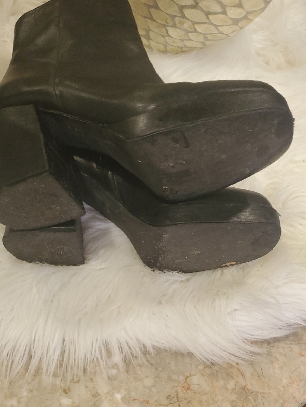 Y2k Steve Madden Elie Black Leather Block Heel Ankle Boots - Picture 13 of 16
